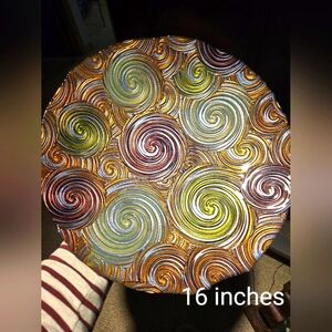 Modern Art Glass Shallow Bowl Swirls 16" Silver Color On Back